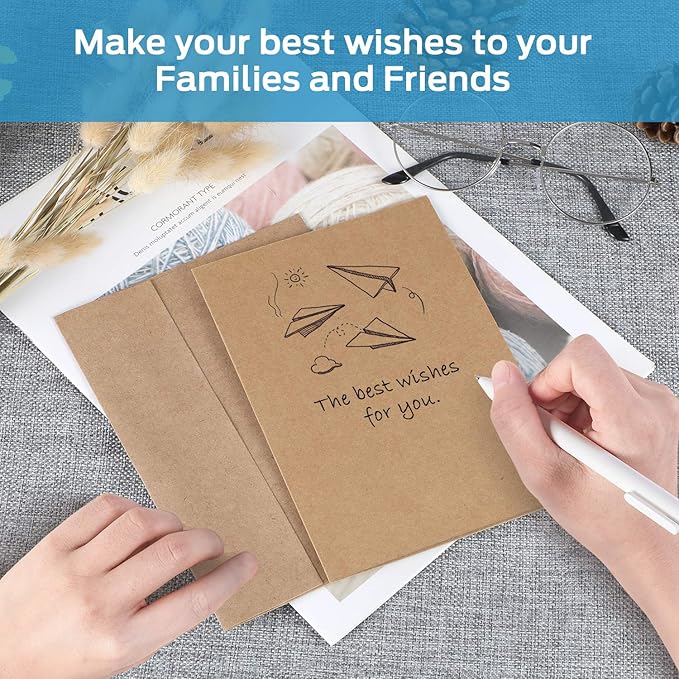 Ohuhu Blank Brown Kraft Cards and Envelopes 100 Pack - 5" x 7" Folded Cardstock Paper and A7 Envelopes for DIY Greeting Cards Wedding Birthday Invitations Baby Shower Thank You Cards and All Occasions