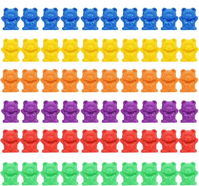 Timoo Colored Counting Bears, 60 PCS Color Sorting Bears (Green & Purple & Blue & Orange & Red & Yellow)