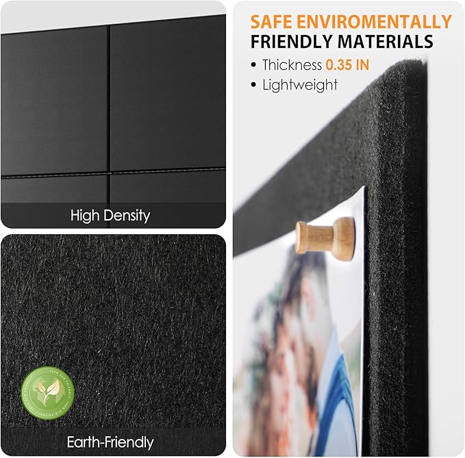 MaxGear Large Felt Bulletin Board 36" x 24", Cork Board Alternative, 6 Pack Black Felt Wall Tiles with Push Pins, Cork Boards for Walls Pin Board for Office & HomePanels