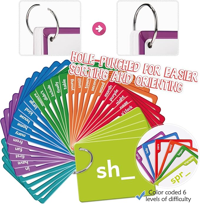 Torlam Sight Words & Phonics Flash Cards for Kids, Learn to Read Digraphs CVC Blends Long Vowel Sounds Spelling Reading Phonics Games, Site Words for Pre-k Kindergarten 1st 2nd 3rd Grade Homeschool