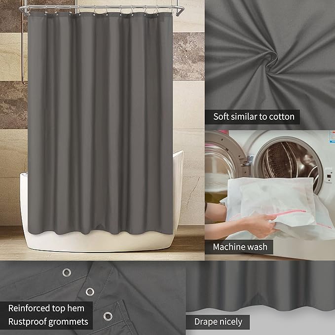 ALYVIA SPRING Extra Long Fabric Shower Curtain Liner Waterproof - 72" x 84", Soft & Lightweight XL Shower Curtain with 3 Magnets, Machine Washable - 72x84, Dark Gray