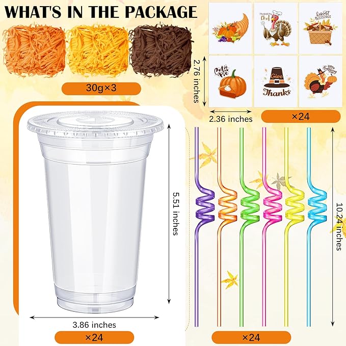 Qinyoung 24 Set Creative Thanksgiving Classroom Gifts for Student Kid Thanksgiving Fall Gift Cups for Candy Treats Snack Toy Fall Harvest Party Favor Autumn Class Favor Teacher School Classroom Prizes