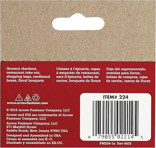 Arrow 224 Heavy Duty P22 Staples for Use with Plier-Type Paper and Bag Staplers in Restaurants, Offices, Classrooms, 5050-Pack, 1/4-Inch Leg Length, 7/16-Inch Crown Width