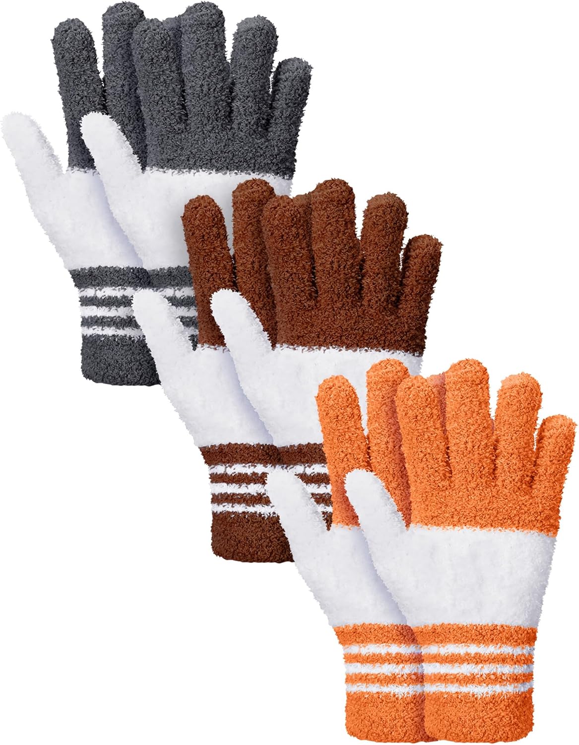 Patelai 3 Pairs Microfiber Plant Dusting Gloves Leaf Cleaning Gloves for Indoor Plants, Blinds, Furniture, House(Small,Gray, Orange, Brown)