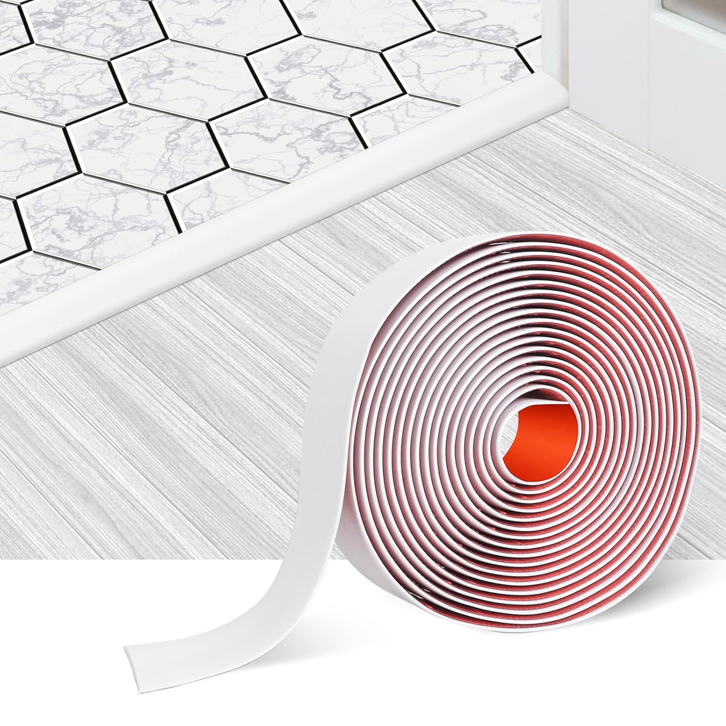 Floor Transition Strip Self Adhesive Floor Cover Strips Laminate 1.57" Wide Vinyl Flat Divider Transitions (4cm, 10Ft, White)