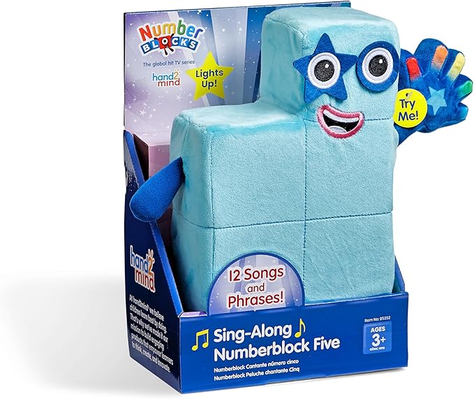 hand2mind Sing-Along Numberblock Five Plush – Officially Licensed Character Plushies, 12 Songs & Sounds from The TV Show, Light Up Soft Stuffies, for Kids Ages 2, 3, 4, 5, 6, 7