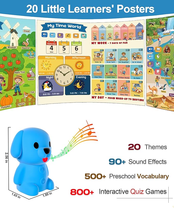 Talking Pen & 20 Laminated Toddler Learning Posters Set - Colorful Educational Charts for Preschool &Kindergarten , Classroom Wall Decor, Home-school Essentials & Speech Therapy Toys for Kids ages 1-5