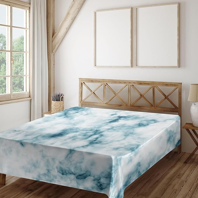 Ambesonne Nature Flat Sheet, Fluffy Cloud Skyline Like Marble Motif Grunge and Retro Features Art Print, Soft Comfortable Top Sheet Decorative Bedding 1 Piece, Queen Size, Cadet Blue Seafoam