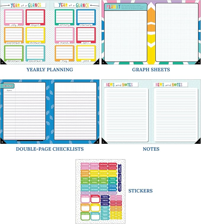 Carson Dellosa Happy Place Teacher Planner 2025-2026, Undated 8" x 11" Lesson Plan Book With Retro Stickers, Class Schedule, Weekly Calendar, Classroom Must Haves, Homeschool and School Supplies