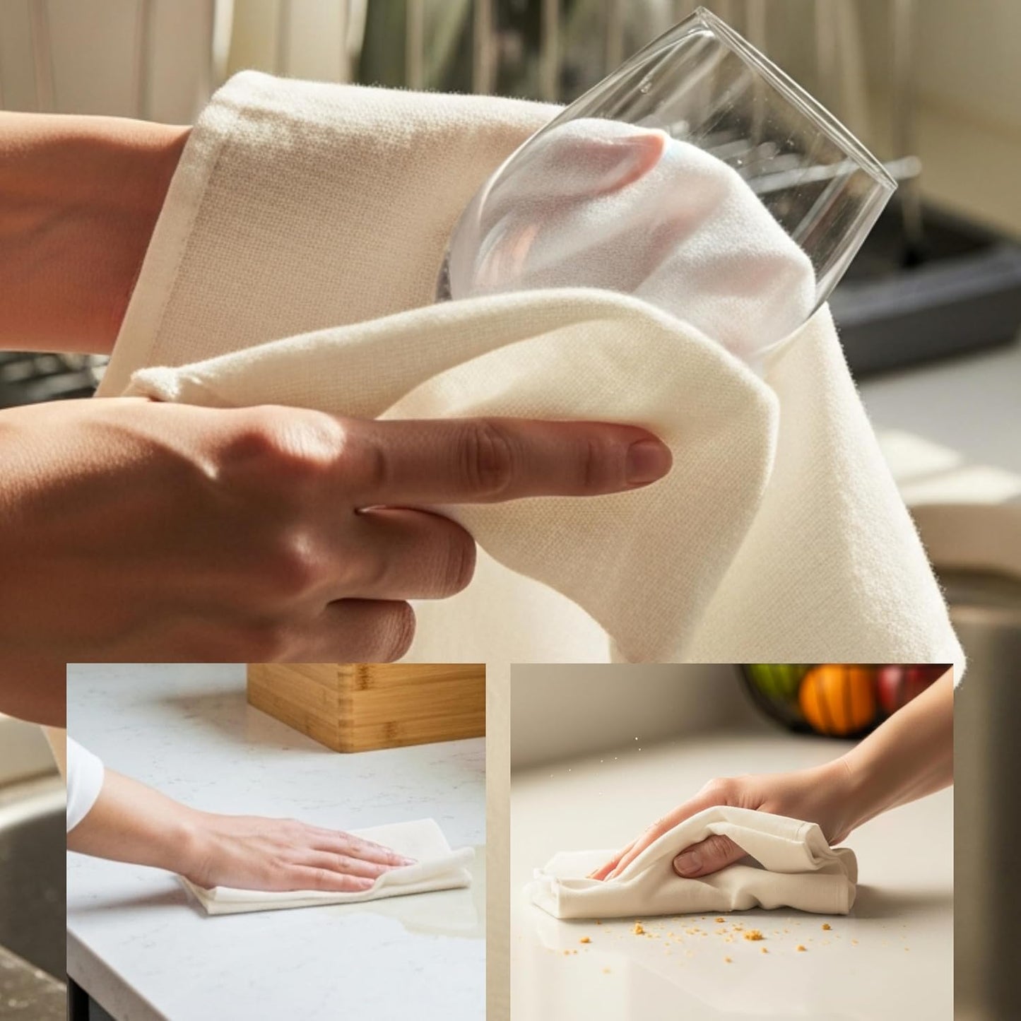 WHITEWRAP Dish Cloths Cotton| Kitchen Wash Cloth| Shop Towels Absorbent and Lint Free Flour Sack| Dishcloths for Kitchen Washing Dishes|Thick Absorbent Quick Dry Dish Rags |50Pack 13"x13" Natural