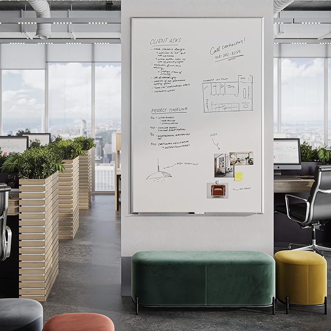 U Brands Magnetic Whiteboard 48" x 72", Large Dry Erase Board with Silver Aluminum Frame, Wall Mounted White Board for Office, Classroom & Conference Room, 6' x 4'