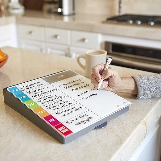 ECR4Kids MessageStor Dry-Erase Glass Board Memo Station, Desk Organizer, Assorted
