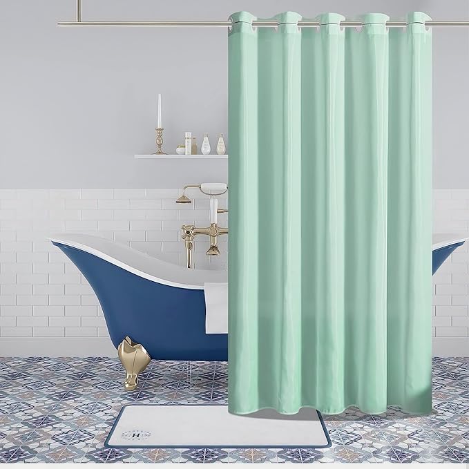 Mint Green No Hook Shower Curtain,Extra Long Shower Curtain Liner 78 Length,Ployester Fabric Bathroom Curtains with 10 Plastic Split Grommets,Waterproof & Machine Washable,72x78 Inch