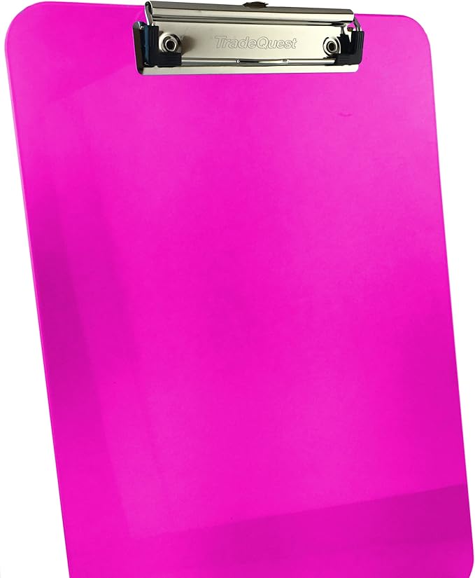 Trade Quest Plastic Clipboard Transparent Color Letter Size Low Profile Clip (Pack of 6) (Pink)