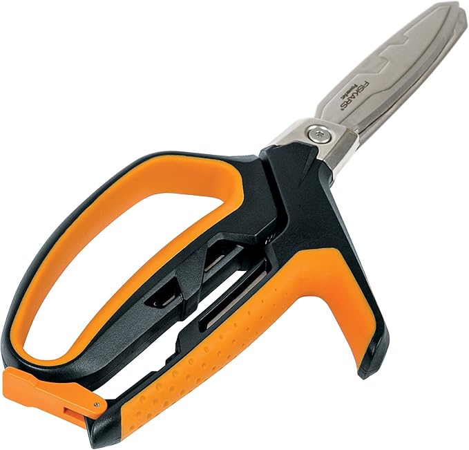 Fiskars PowerArc Easy Action Shears, Heavy Duty Scissors, Curved Stainless Steel Blades & SoftGrip Ergonomic Handle, 10”, Orange/Gray