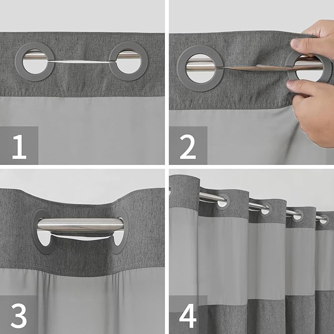 Stall No Hooks Needed Linen Textured Shower Curtain with Snap-in Fabric Liner Set,Hotel Luxury Decor Farmhouse Shower Curtains for Bathroom,Waterproof & Washable,54Wx80H,Charcoal Grey