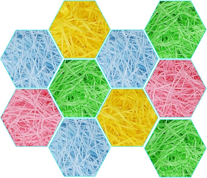 JOYIN 2.25 LB Multicolor Rainbow Easter Grass Recyclable Paper Shred Gift Wrap Crinkle Filler(Pink, Yellow, Sky Blue, and Green) for Easter Hunt Decor, Basket Stuffers, Wedding Party Favor(36 oz)