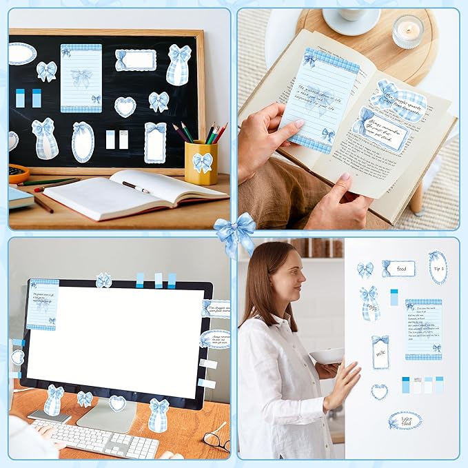 Xqumoi Coquette Blue Bow Sticky Notes Set - I’m Just A Girl Self-Stick Note Pads Bowknot Notepads Writing Memo Pad Page Marker Bookmarker Preppy Girly Stuff Back to School Office Supplies Gift