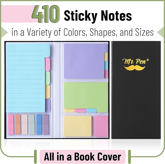 Mr. Pen- Sticky Note Set, 410 Pack, Pastel Colors, Divider Sticky Notes Tabs, Office Supplies, Planner Sticky Note Dividers Tabs, Book Notes, Stocky Notes for Bible Journaling