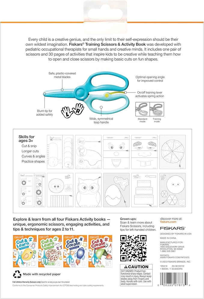 Fiskars Cut & Learn Kids Activity Book and Training Scissors - Gifts for Kids - Ages 3+
