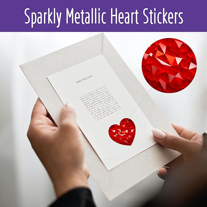500 PCS Holographic Red Heart Stickers, Sparkly Metallic Heart Sticker Self Adhesive Waterproof Reflective Heart Stickers Love Decorative Labels for Wedding, Valentine’s Day Supplies (1”, Red)
