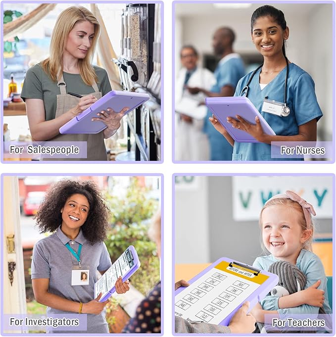 ANZNKU Clipboards with Storage, 13x9.6 Storage Clipboard Foldable for Teachers & Nurse Essentials, Clipboards with Pen Holder, Work Desk Paper Organizer, School & Office Supplies for Women(Purple)
