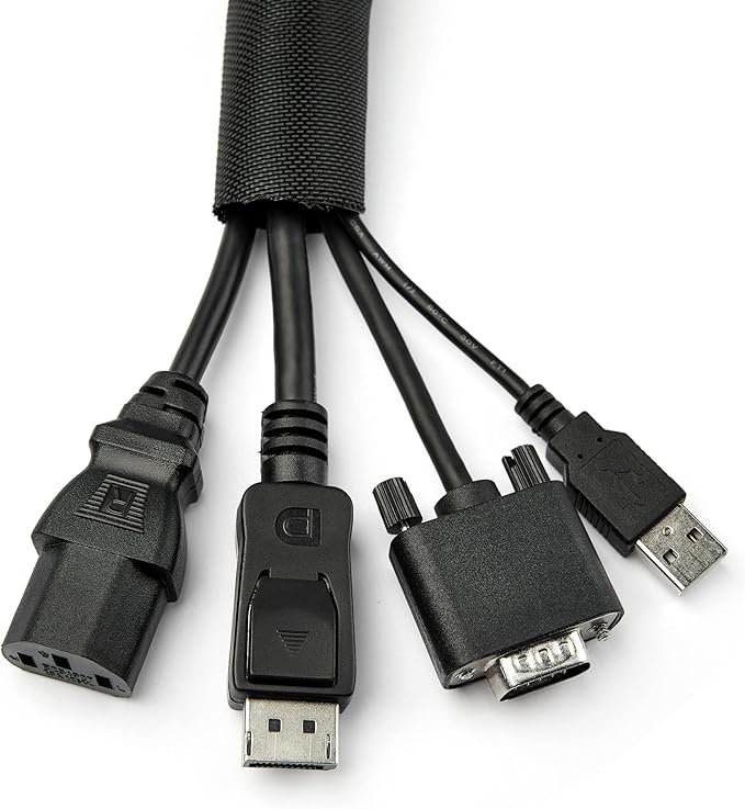 StarTech.com 15' (4.6m) Cable Management Sleeve - Flexible Coiled Cable Wrap - 1.0-1.5" Dia. Expandable Sleeve - Polyester Cord Manager/Protector/Concealer - Black Trimmable Cable Organizer
