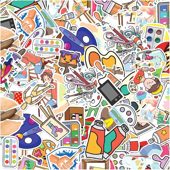 Cute Cartoon Art Supplies Vinyl Stickers Pack for Kids Students Teachers Painters DIY Crafts Laptop Notebook Decoration 50pcs Bedroom Bike Bumper Wall Hat Water
