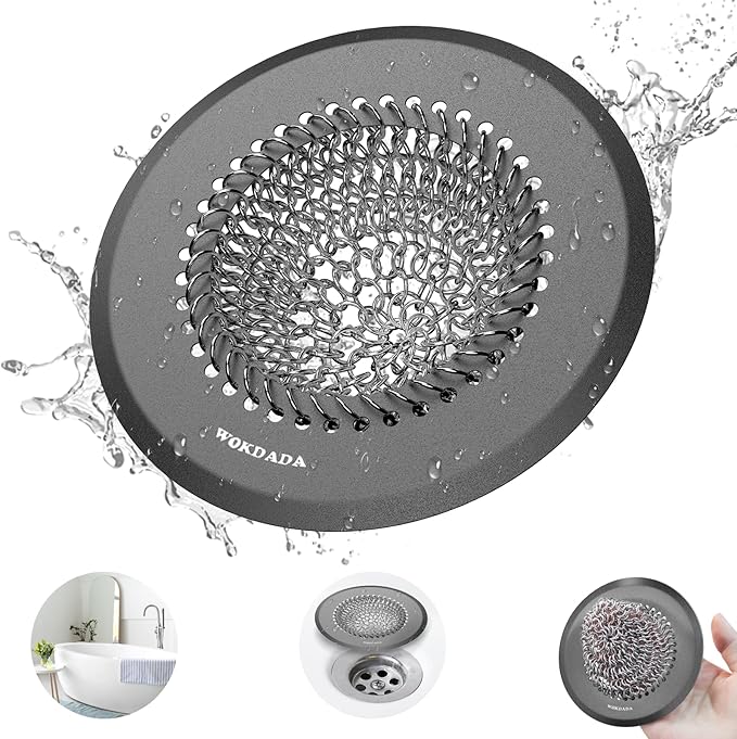 Bathtub Drain Hair Catcher: Fast Drainage Shower Version, Reversible 304 Stainless Steel Protector. Fits Pop-Up & Regular Bathroom Drains (Dark Gray)