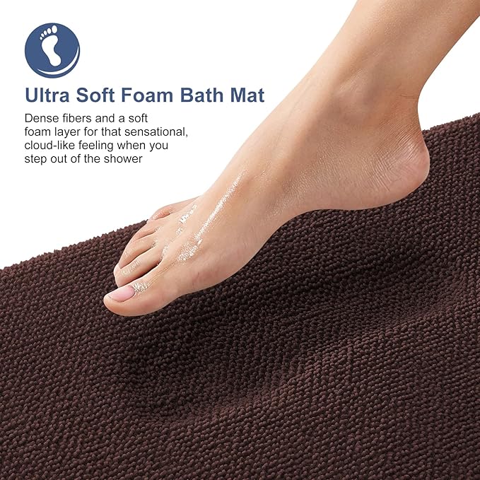 OLANLY Thick Memory Foam Bath Mat Rug 47x17, Extra Soft Absorbent Bathroom Rug, Quick Dry Bath Mats, Non-Slip, Machine Washable Carpet for Bathroom, Tub and Shower, Home Decor Accessories, Brown