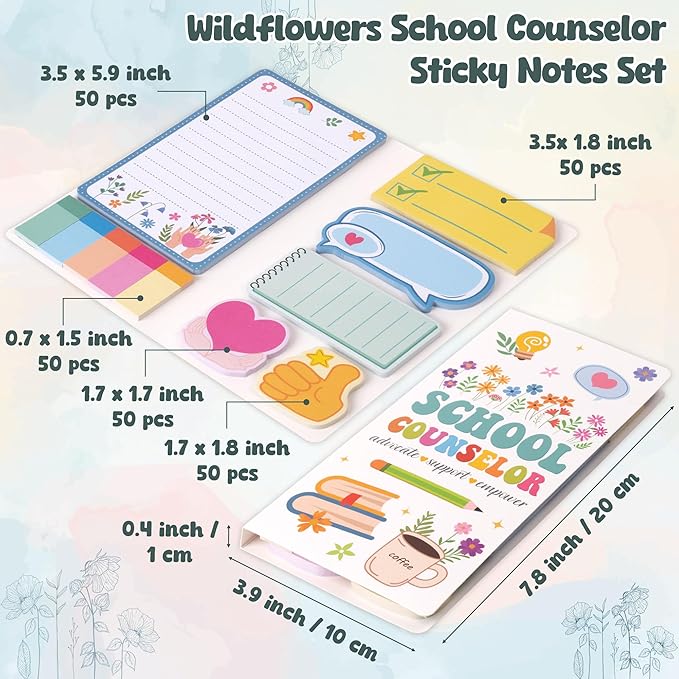 B1ykin Cute Sticky Notes Set - School Counselor Advocate Support Empower Self-Stick Notes Pad, 550 Sheets Writing Memo Pages Sticky Notepad for Teacher Appreciation Gifts Office (School Counselor)