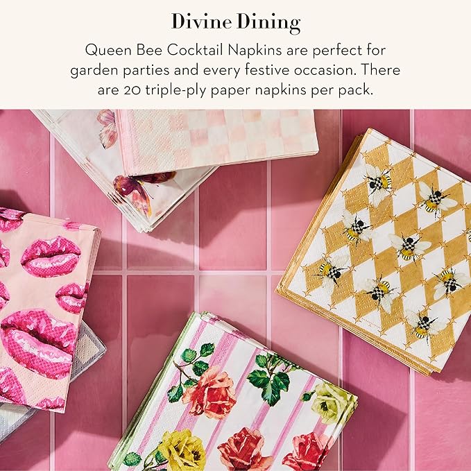 MACKENZIE-CHILDS Cocktail Paper Napkins, Stylish Paper Cocktail Napkins for Parties and More, Queen Bee