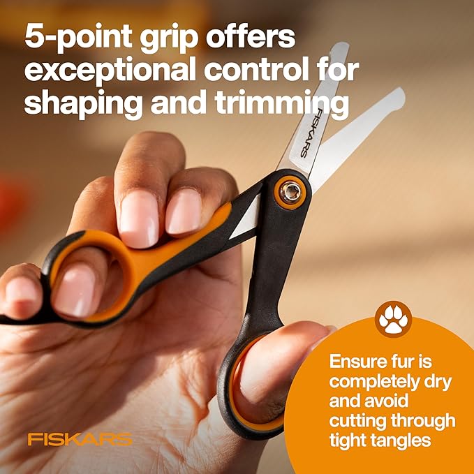 Fiskars Pet, Dog & Cat Grooming Scissors, Rounded Tips & SoftGrip Handle, Cat and Dog Supplies, 5.5”, Orange/Black, Detailing Scissors