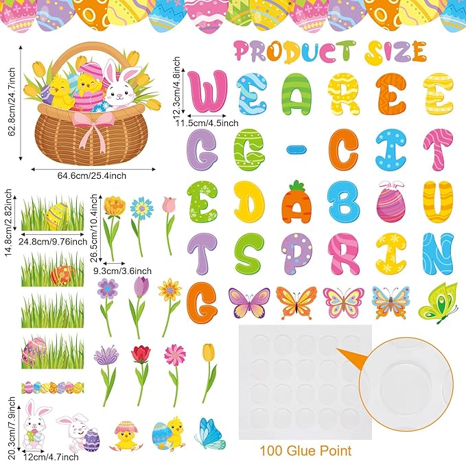 Pasimy Easter Bulletin Board Decorations Set Christian Easter Classroom Decorations Easter Bunny Egg Paper Cut Outs for School Nursery Spring Easter Birthday Party Supplies(Bunny)