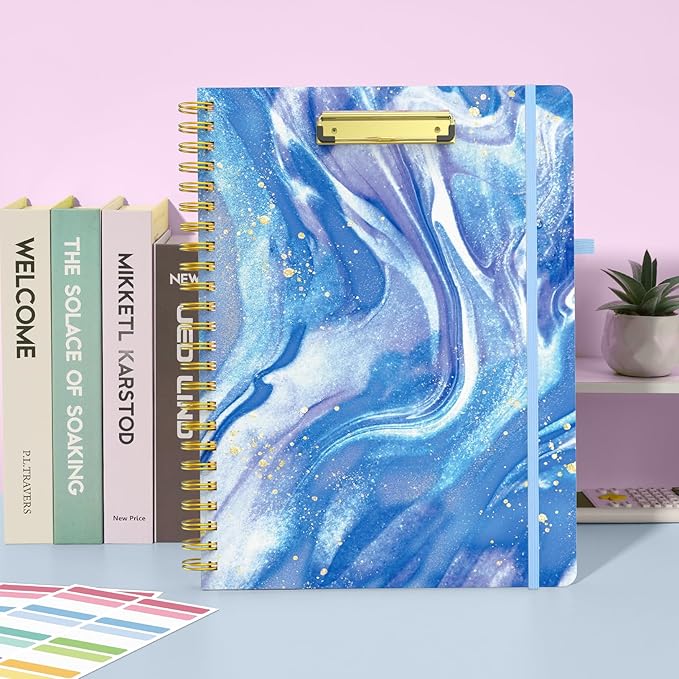 Sooez Clipboard Folio with Refillable Notepad, Folder with 10 Storage Pockets for Letter Size, Spiral Clipboard Notebook, Cute Portfolio for School, Office & Nursing