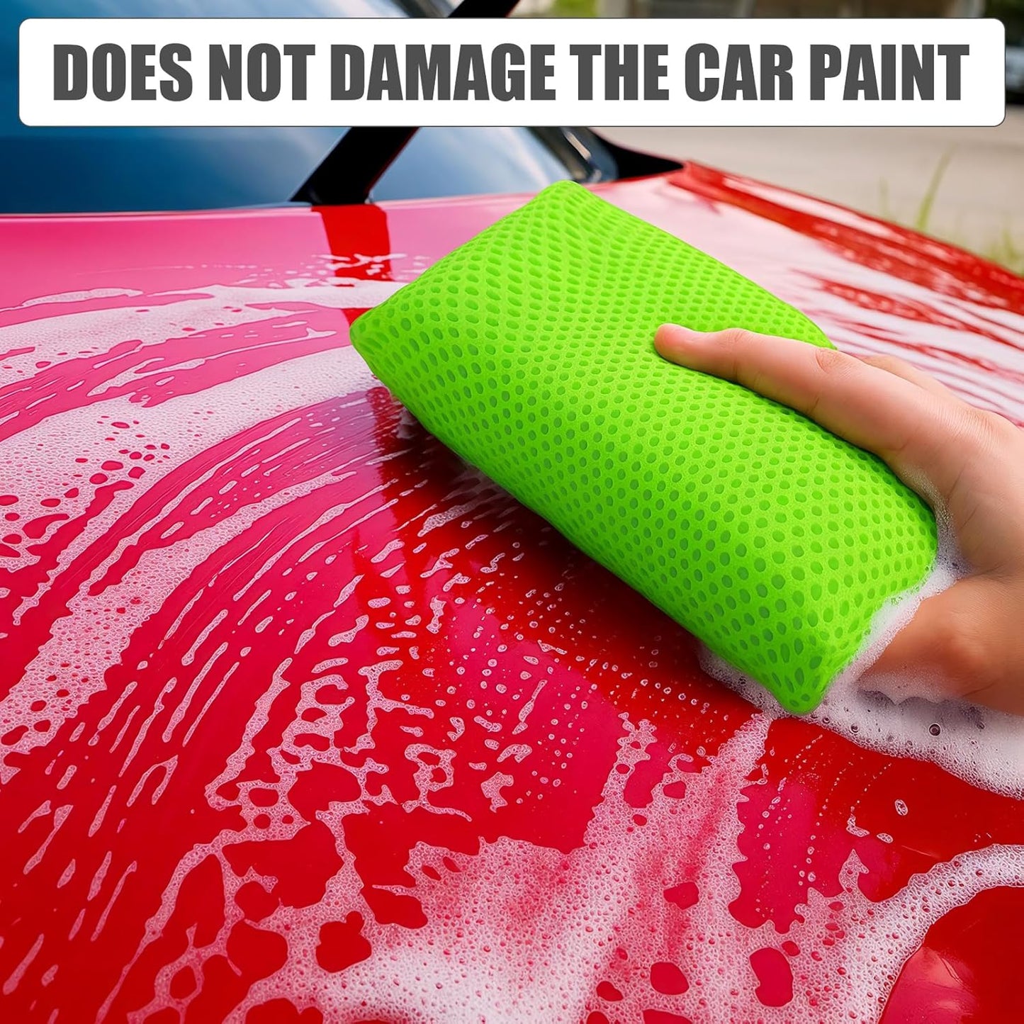 4 PCS Bug Scrubber Sponge Car, Bug Remover Wash Sponge，Car Cleaning Sponge for Bugs, Tar, Grime - Paint-Safe, Reusable Wash Sponges Kit(Green)