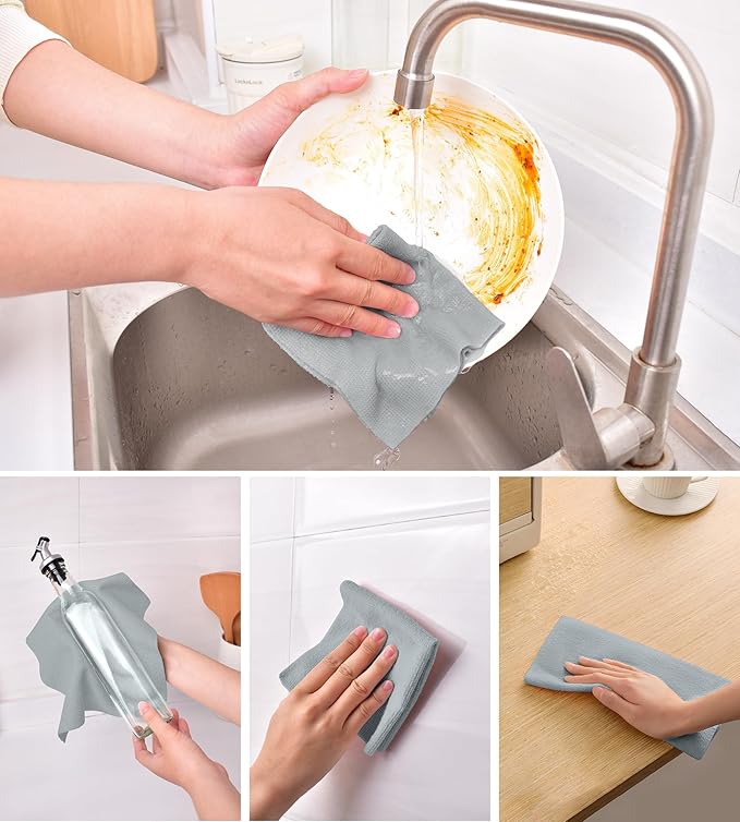 KitchLife Microfiber Cleaning Cloth Roll, 100 Pack - Tear-Away Microfiber Paper Towels, Lint-Free, Reusable, Washable for Kitchen, Car, Dishes, and Sensitive Surfaces (Dark Gray)