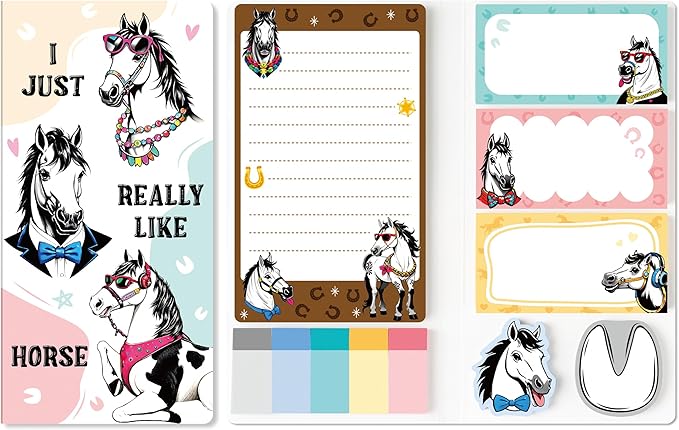 B1ykin Cute Sticky Notes Set - I Just Really Like Horse Self-Stick Notes Pad, 550 Sheets Writing Memo Pages Sticky Notepad for Teacher Appreciation Gift, School Office Party Favors Supplies (Horse)