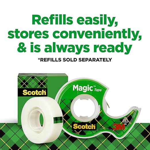 Scotch Magic Tape, 3 Dispensered Rolls, Numerous Applications, Invisible, Clear Tape Engineered for Repairing, 3/4 x 300 Inches