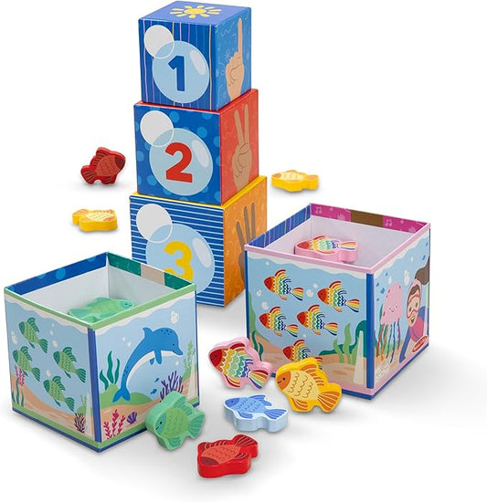 Melissa & Doug® Ms. Rachel™ Sort and Count Nesting and Stacking Blocks with Wooden Fish Preschool Learning Toy for Boys, Girls - FSC Certified