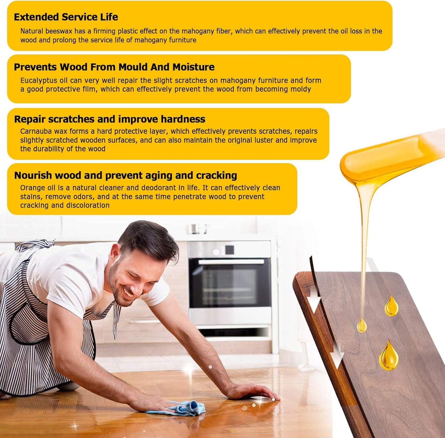 CARGEN Beeswax Furniture Wood Polish - Wood Seasoning Beeswax Oil for Wood Natural Wood Polish and Conditioner Restore A Finish 300ML.