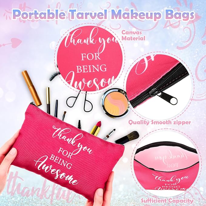 50 Pcs Employee Appreciation Gift for Women 24 oz Thank You Plastic Tumbler with Inspirational Notepads Ballpoint Pens Makeup Bag Keychain Professional Gifts for Coworker Holiday