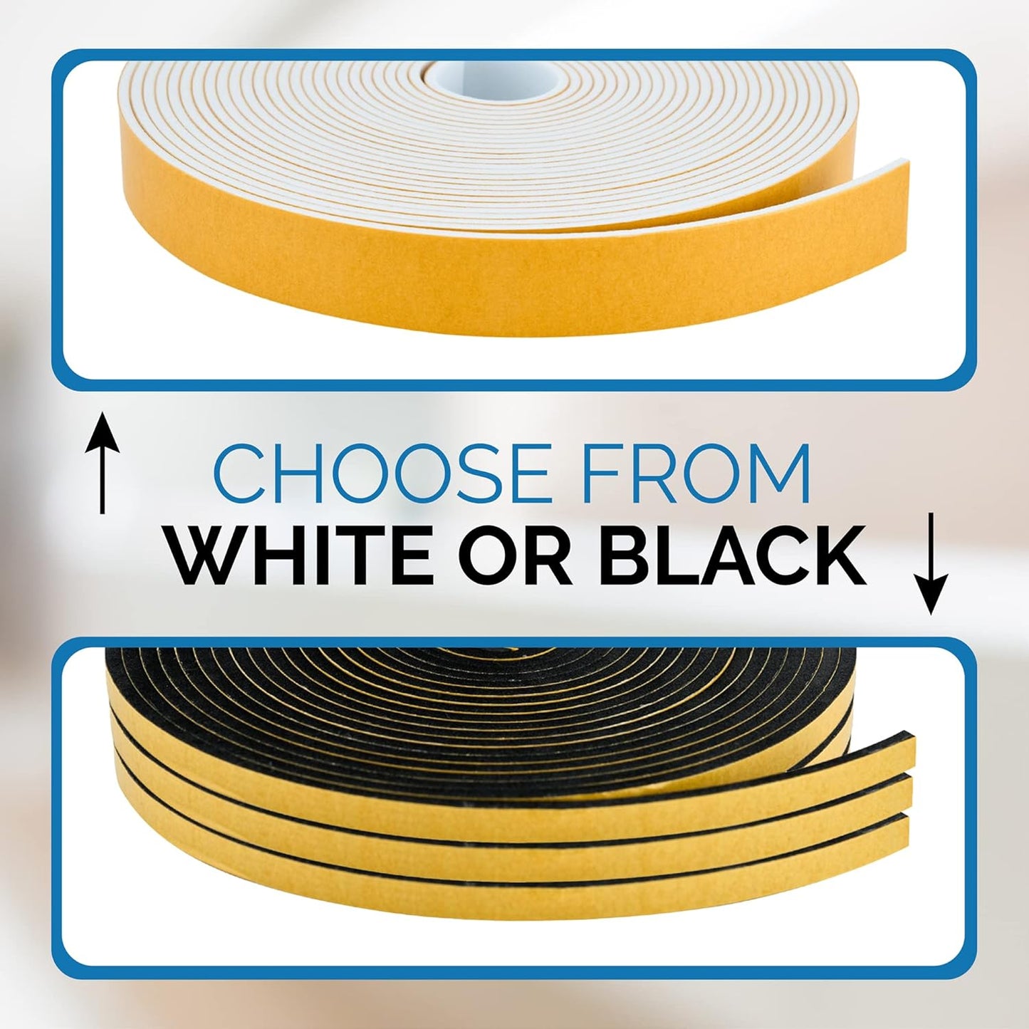 High Density Foam Weather Stripping Door Seal Strip Insulation Tape Roll for Insulating Door Frame, Window, Air Conditioner | Self Adhesive Sealing Weatherstrip (White, 1/2 in x 1/2 in x 30Ft)