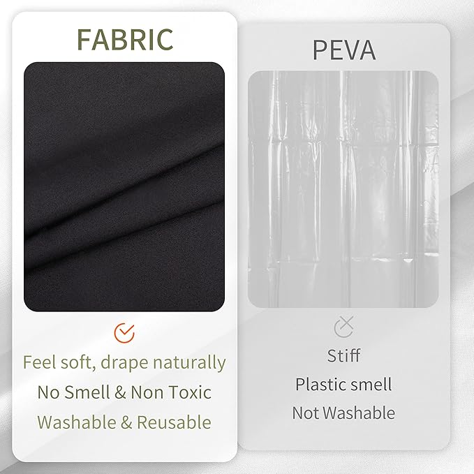 ALYVIA SPRING Extra Long Fabric Shower Curtain Liner Waterproof - 72" x 84", Soft & Lightweight XL Shower Curtain with 3 Magnets, Machine Washable - 72x84, Black