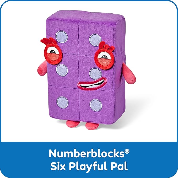 hand2mind Numberblock Six Playful Pal, Plush Figure Toys, Numbers for Toddlers, Cute Stuffies, Preschool Math Learning Toys, Stuffed Animal, Small Plushies, Counting Blocks, Birthday Gifts for Kids