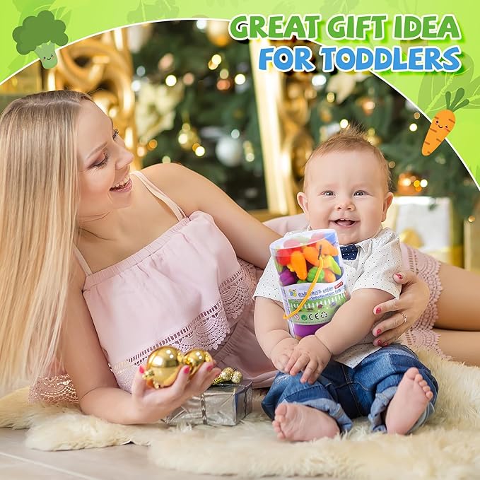 TSYAN Counting Vegetables Matching Games Sensory Toys with Sorting Bowls Preschool Learning Activities Color Classification Fine Motor Educational Toys Set Gift for Boys Girls Toddlers Toys Age 3+