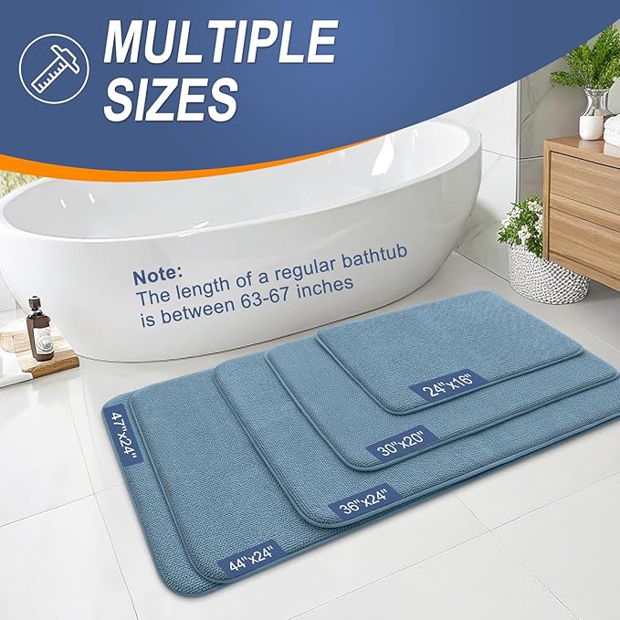 OLANLY Thick Memory Foam Bath Mat Rug 50x30, Extra Soft Absorbent Bathroom Rug, Quick Dry Bath Mats, Non-Slip, Machine Washable Carpet for Bathroom, Tub and Shower, Home Decor Accessories, Airy Blue