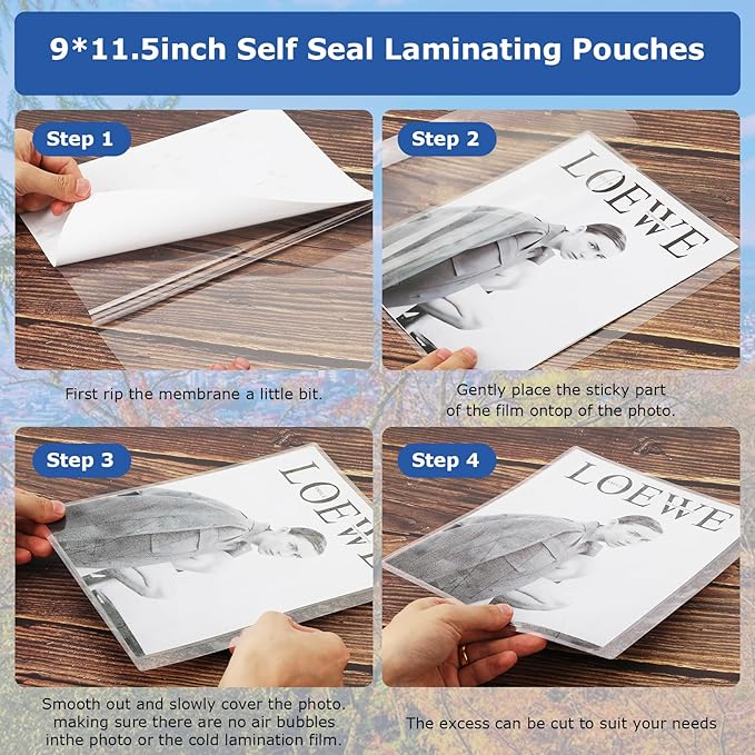 25 Pieces Self Seal Laminating Pouches 9x11.5 Self Adhesive Laminating Sheet No Heat No Laminating Machine Needed for Letter Size Card