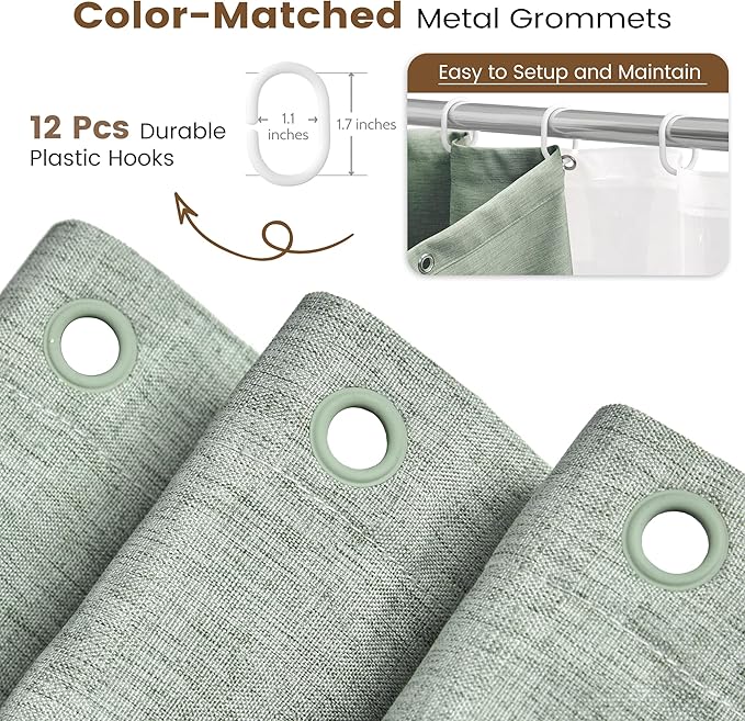 BTTN Sage Green 3 in 1 Shower Curtain Set - Linen Textured Cloth Shower Curtain and PEVA Liner with Plastic Hook and 3 Magnets, Tall Modern Neutral Waterproof Shower Curtain for Bathroom, 72x84