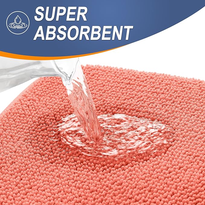 OLANLY Thick Memory Foam Bath Mat Rug 36x24, Extra Soft Absorbent Bathroom Rug, Quick Dry Bath Mats, Non-Slip, Machine Washable Carpet for Bathroom, Tub and Shower, Home Decor Accessories, Coral